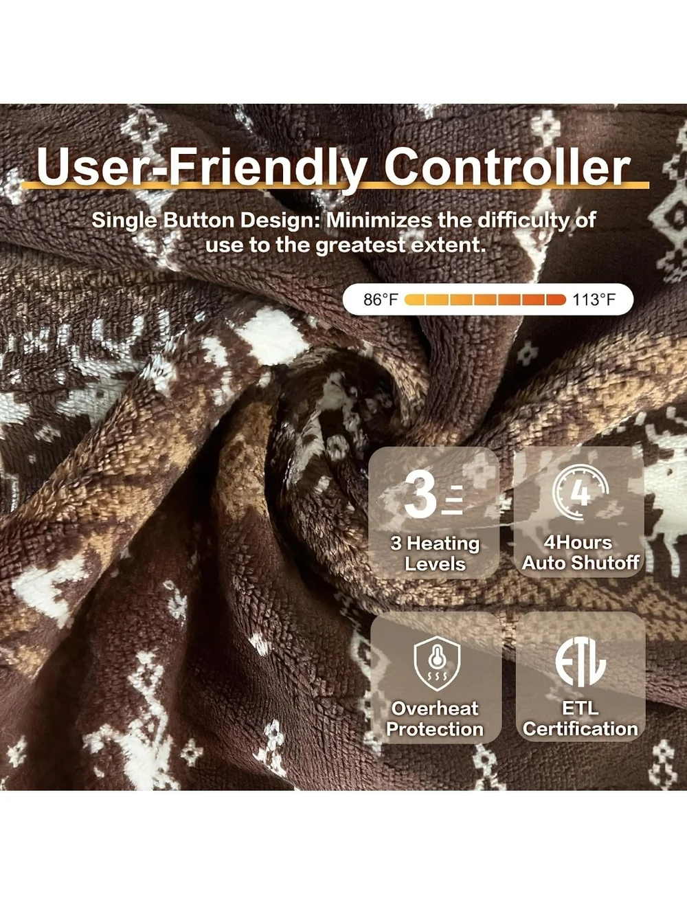 Cozy Brown Reindeer Fleece Throw Blanket. 50x60